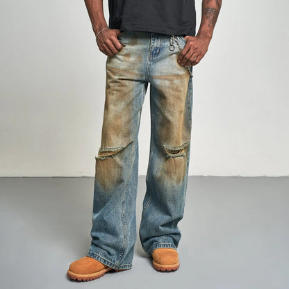 Mud Dye Ripped Baggy Jeans