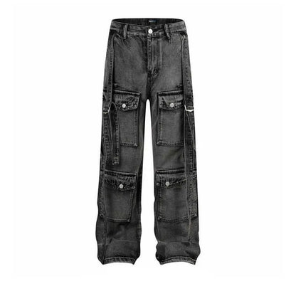 Distressed Multi Pocket Straight Pants