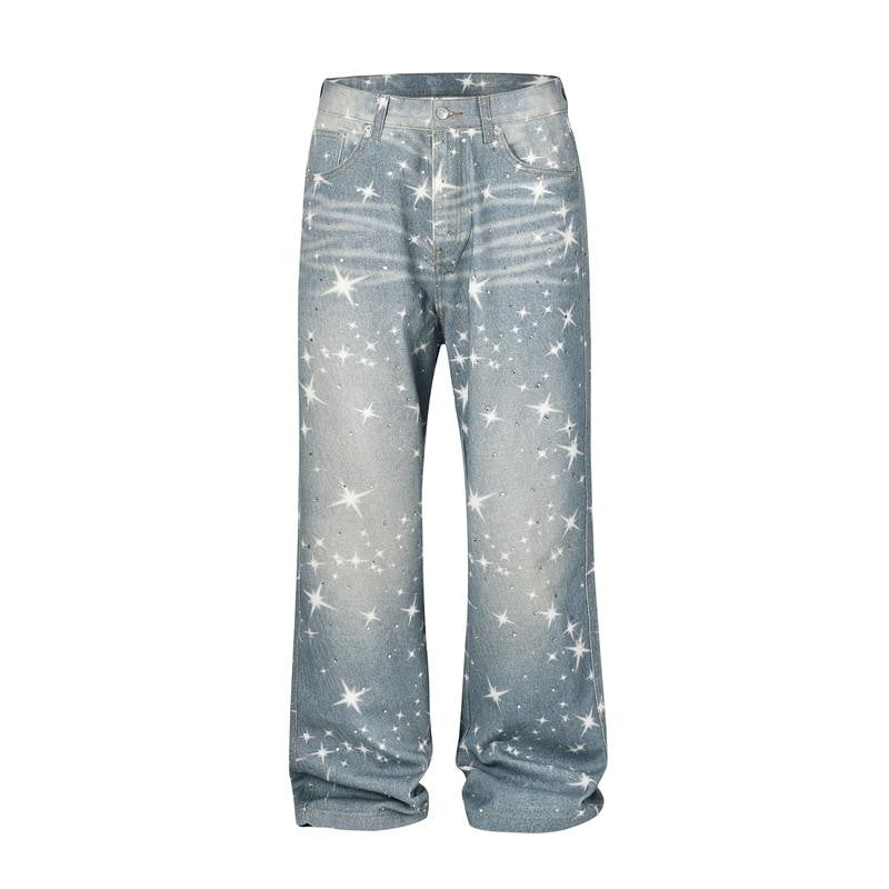 Washed Rhinestone Straight Jeans