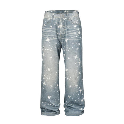 Washed Rhinestone Straight Jeans