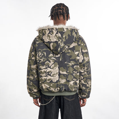 Camouflage Fur Zipped Jacket