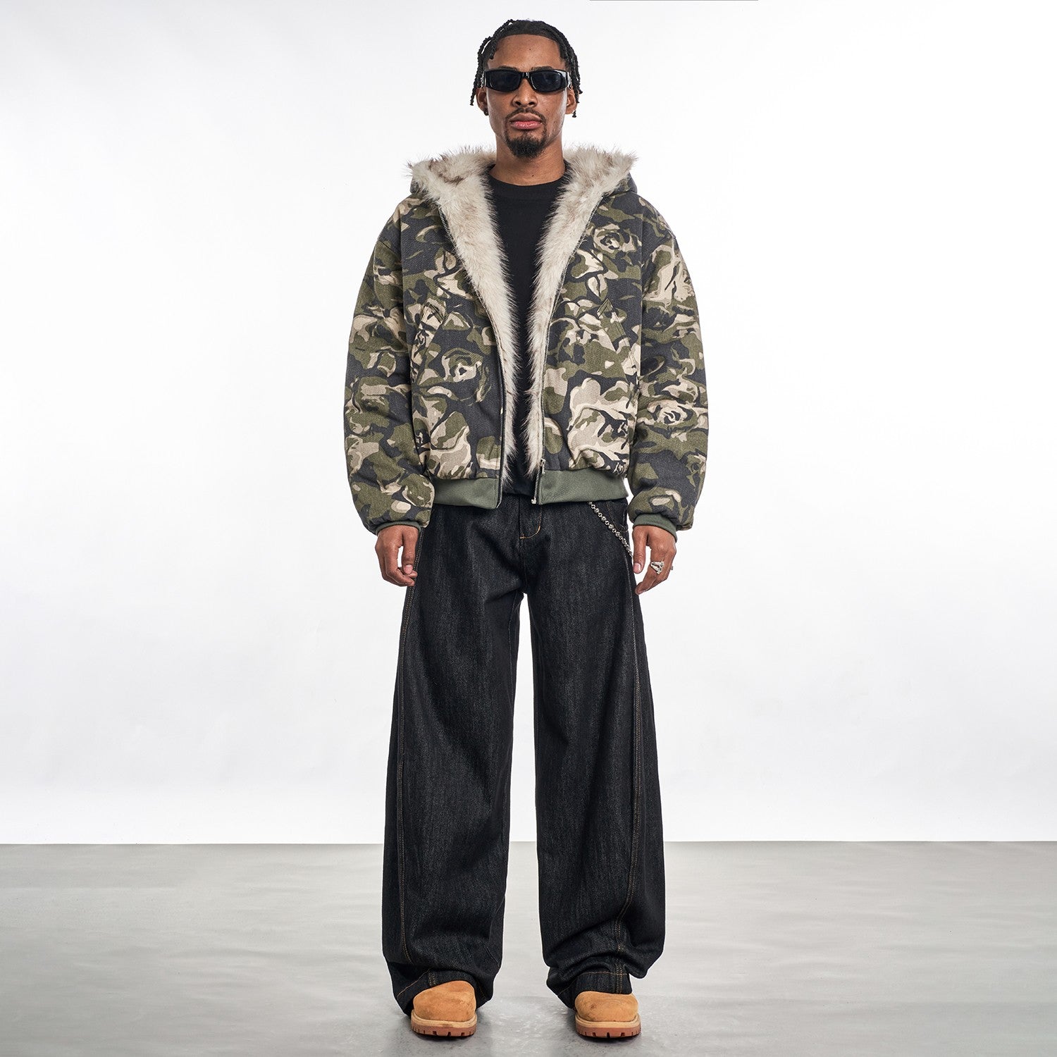 Camouflage Fur Zipped Jacket