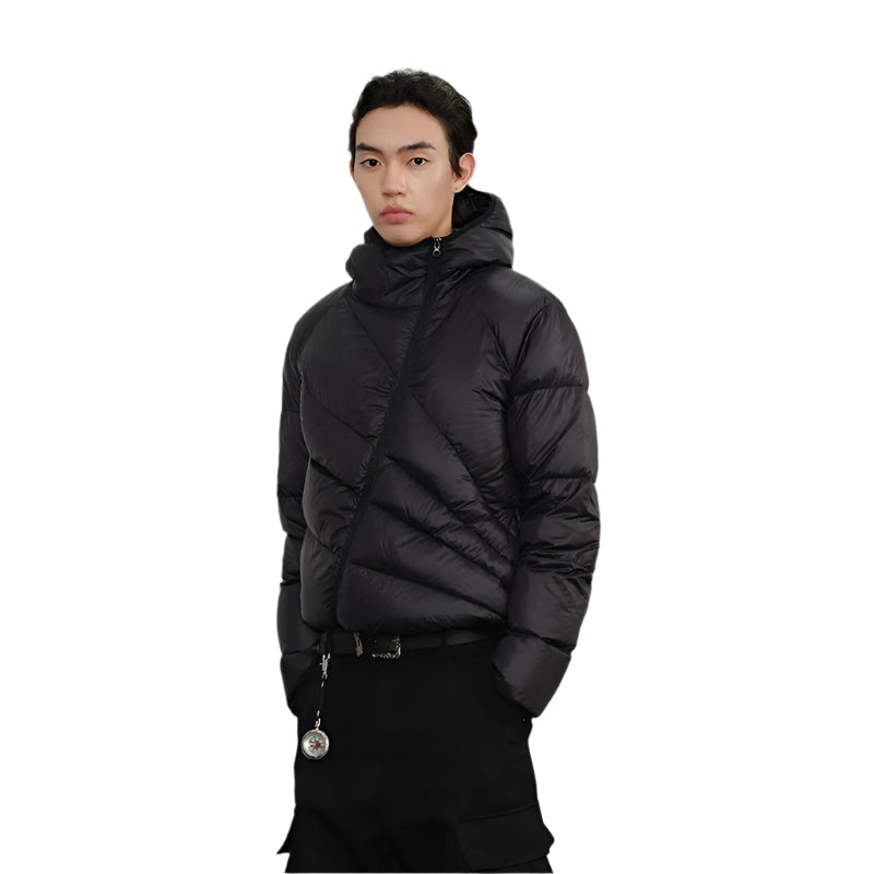 Oblique Zipper Puffer Hoodie