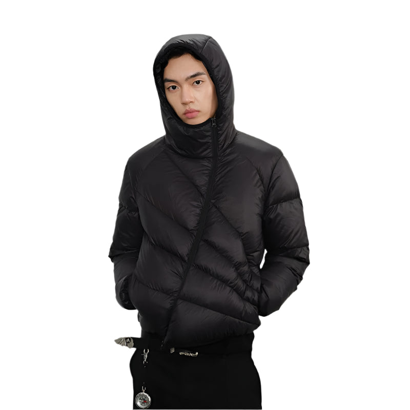 Oblique Zipper Puffer Hoodie