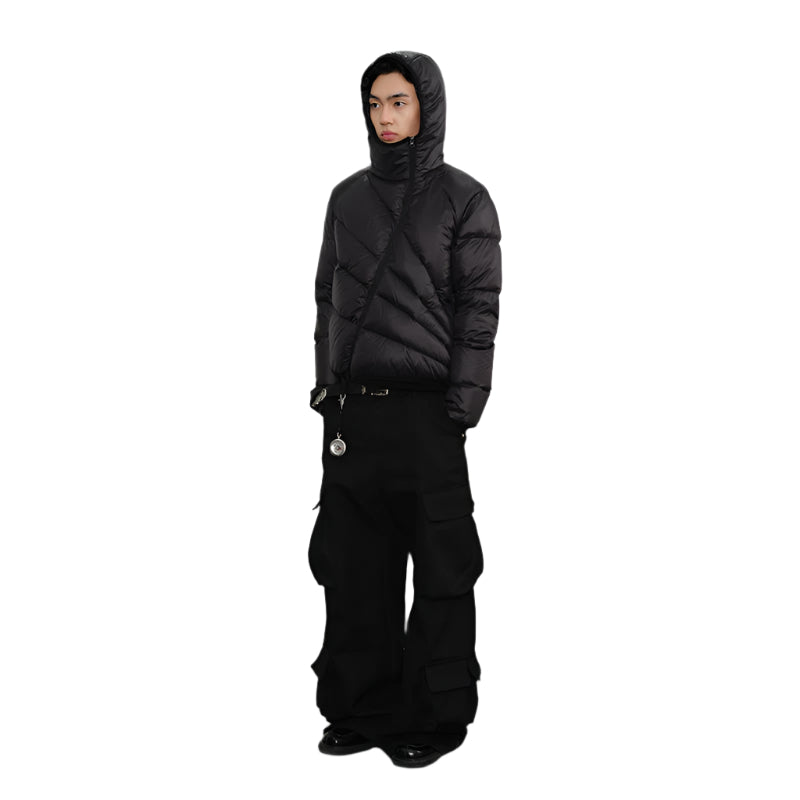 Oblique Zipper Puffer Hoodie