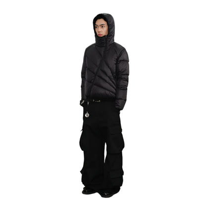 Oblique Zipper Puffer Hoodie