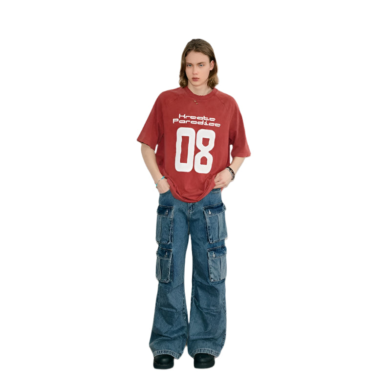 Multi Pocket Wide Leg Jeans