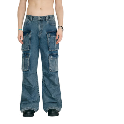 Multi Pocket Wide Leg Jeans