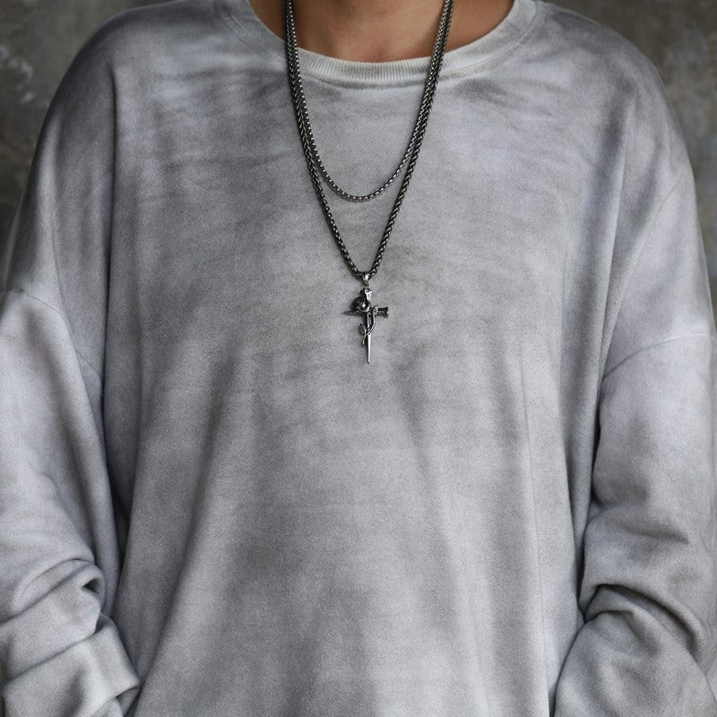 Thorned Rose Cross Necklace