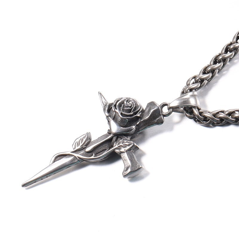 Thorned Rose Cross Necklace