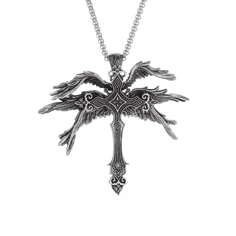 Retro Angel Wings Cross Necklace