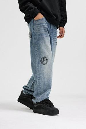 BONELESS Gothic Letters Washed Straight Jeans - Keystreetwear