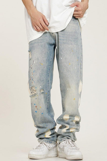 Splash Ink Distressed Jeans - Keystreetwear