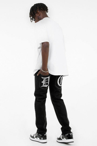 Back Print Straight Jeans - Keystreetwear