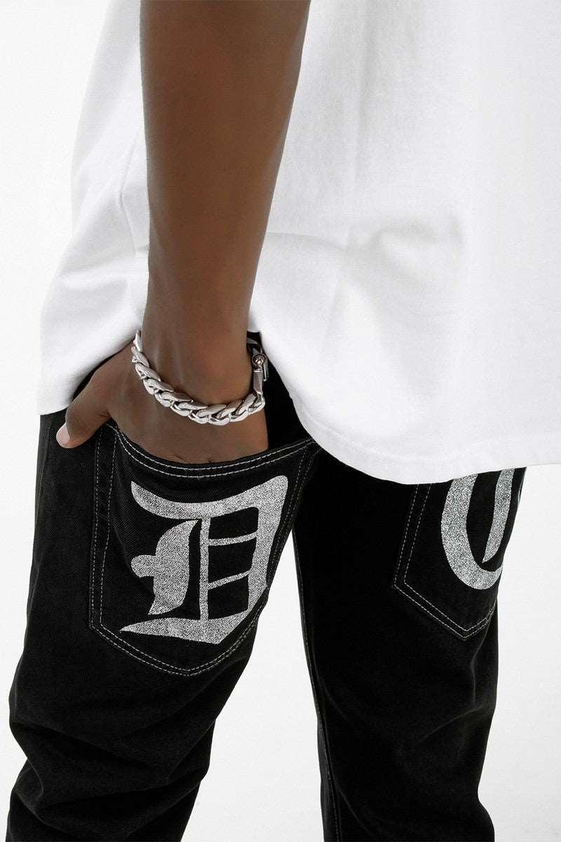 Back Print Straight Jeans - Keystreetwear