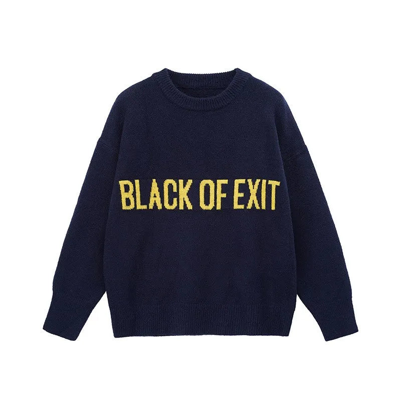 &quot;BLACK OF EXIT&quot; Sweater Navy Blue