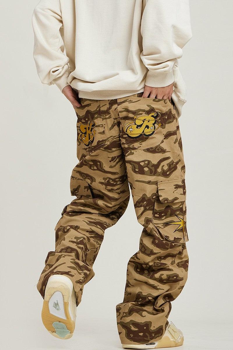 Tiger Camo Embroidered Cargo Pants - Keystreetwear