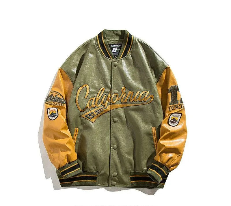 California Leather Baseball Jacket Khaki