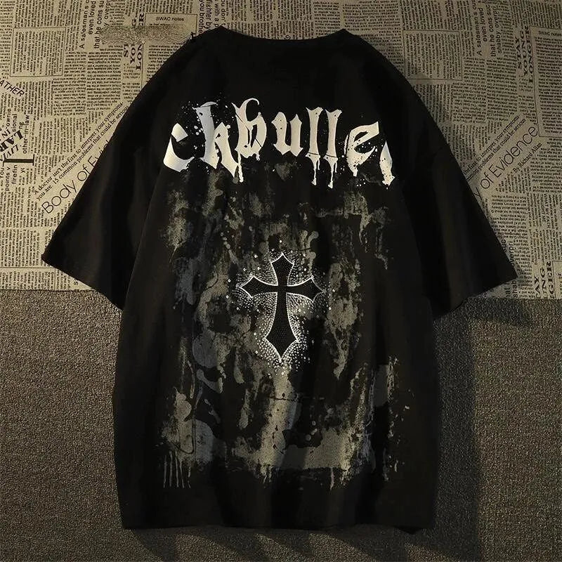 Gothic Cross Printed Shirt Black