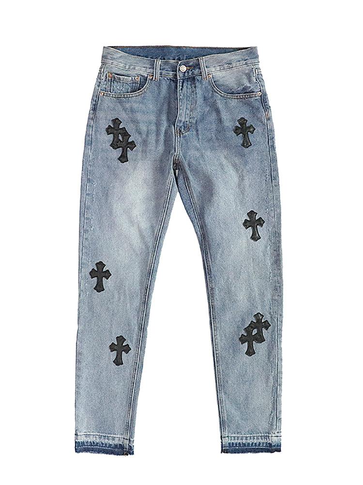 Embroidered Cross Denim Jeans