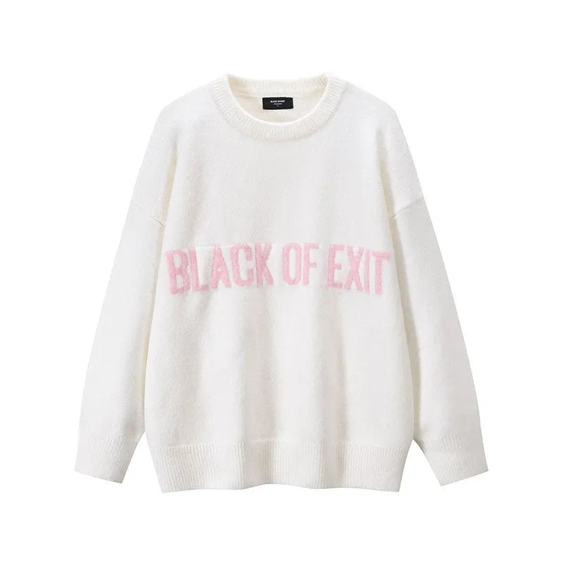 &quot;BLACK OF EXIT&quot; Sweater White