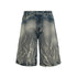 Lightning Pattern Floral Denim Jorts - Keystreetwear