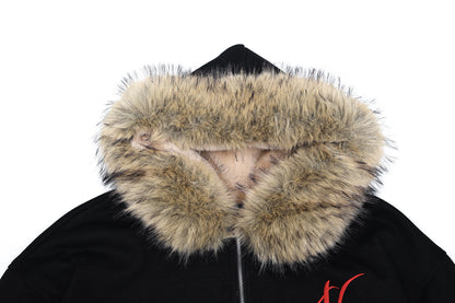 99-1 Faux Fur Trimmed Embroidered Padded Jacket