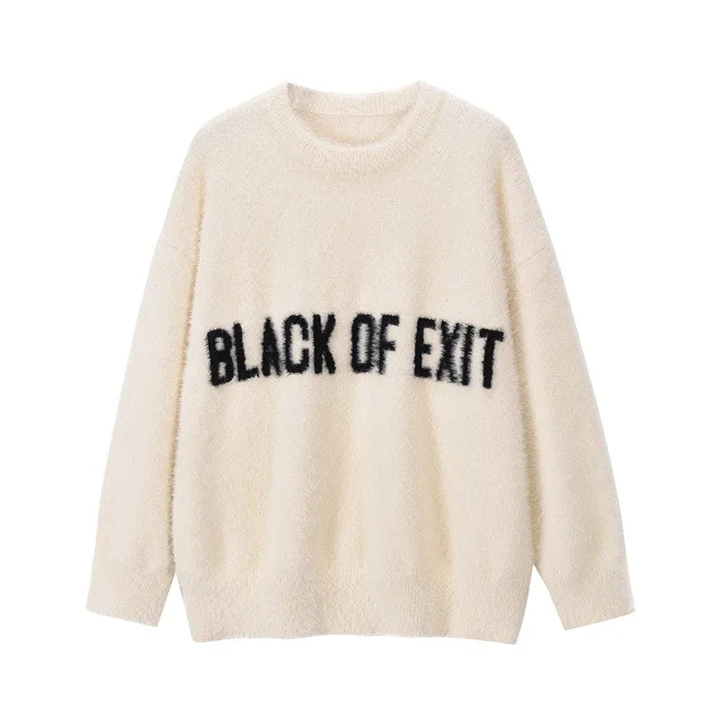 &quot;BLACK OF EXIT&quot; Sweater White