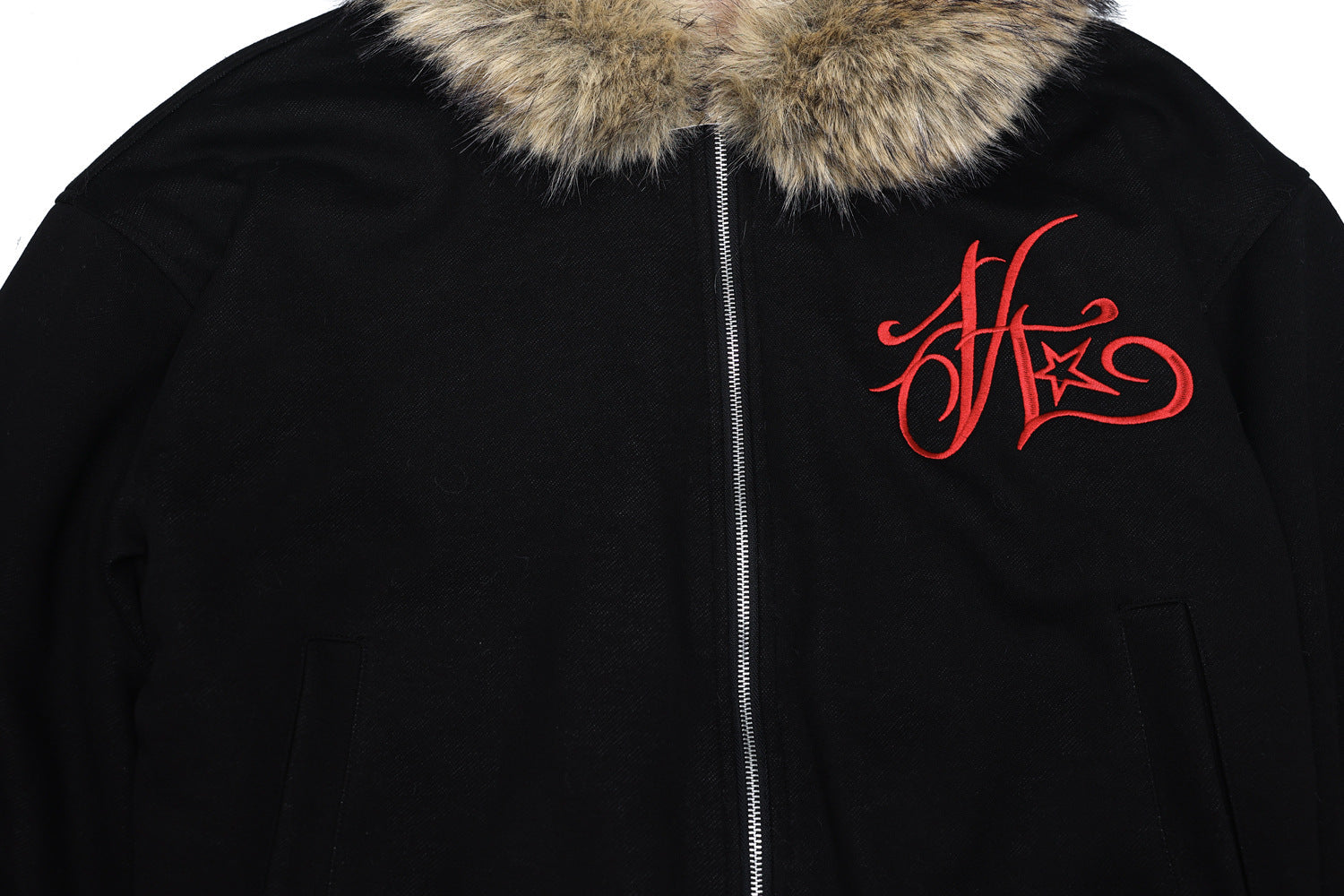 99-1 Faux Fur Trimmed Embroidered Padded Jacket