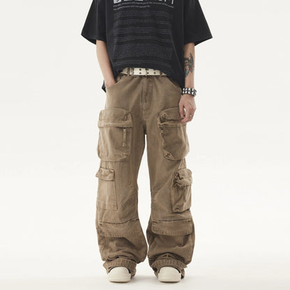 Heavy Distressed Pants Dark Brown - Streetwear