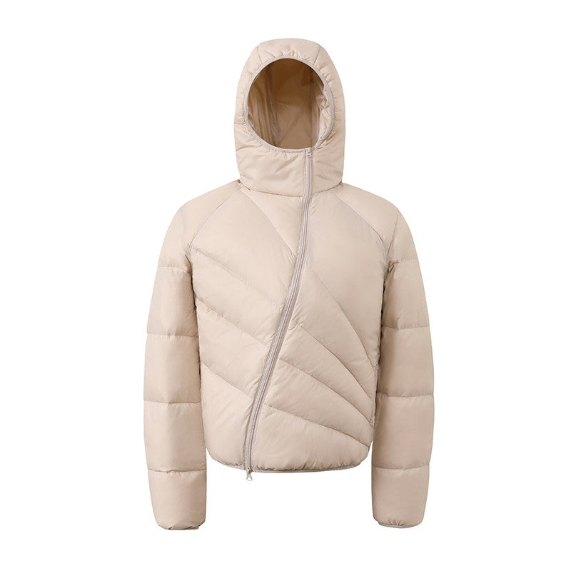 Oblique Zipper Puffer Hoodie