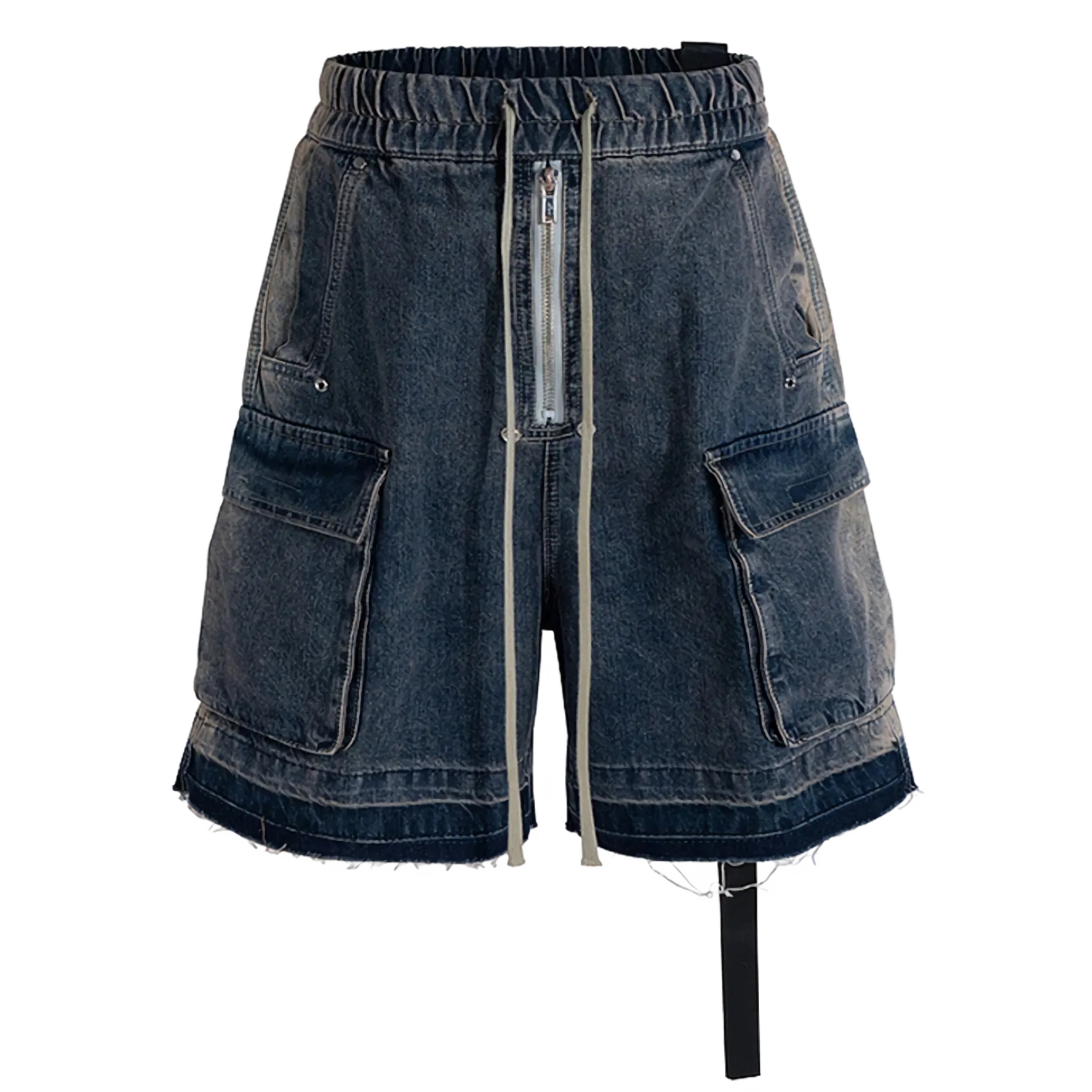 Rugged Denim Shorts with Frayed Hem