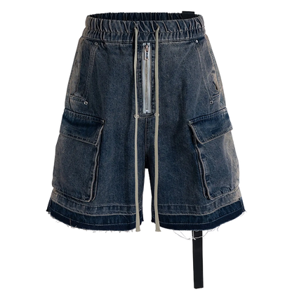 Rugged Denim Shorts with Frayed Hem