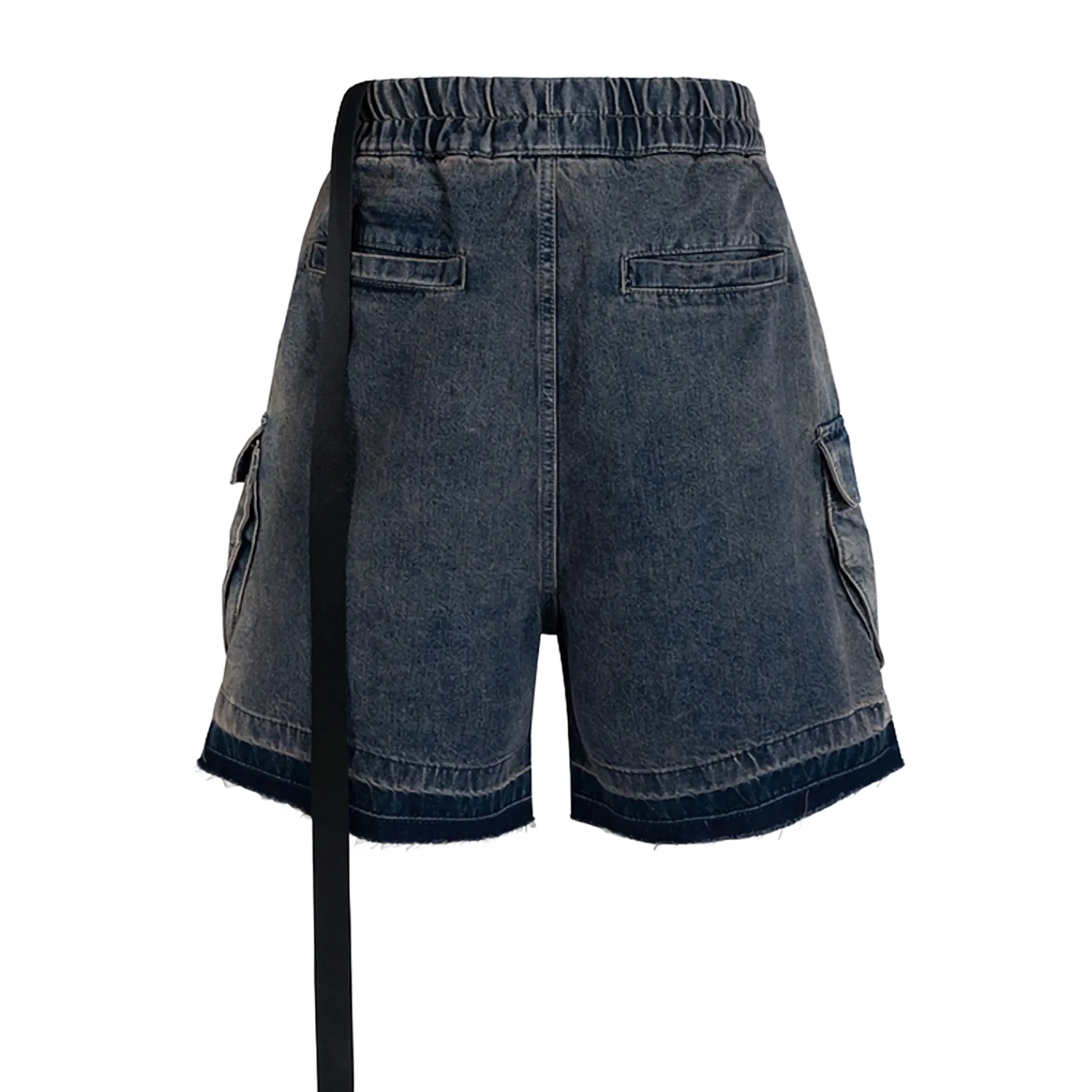 Rugged Denim Shorts with Frayed Hem backside