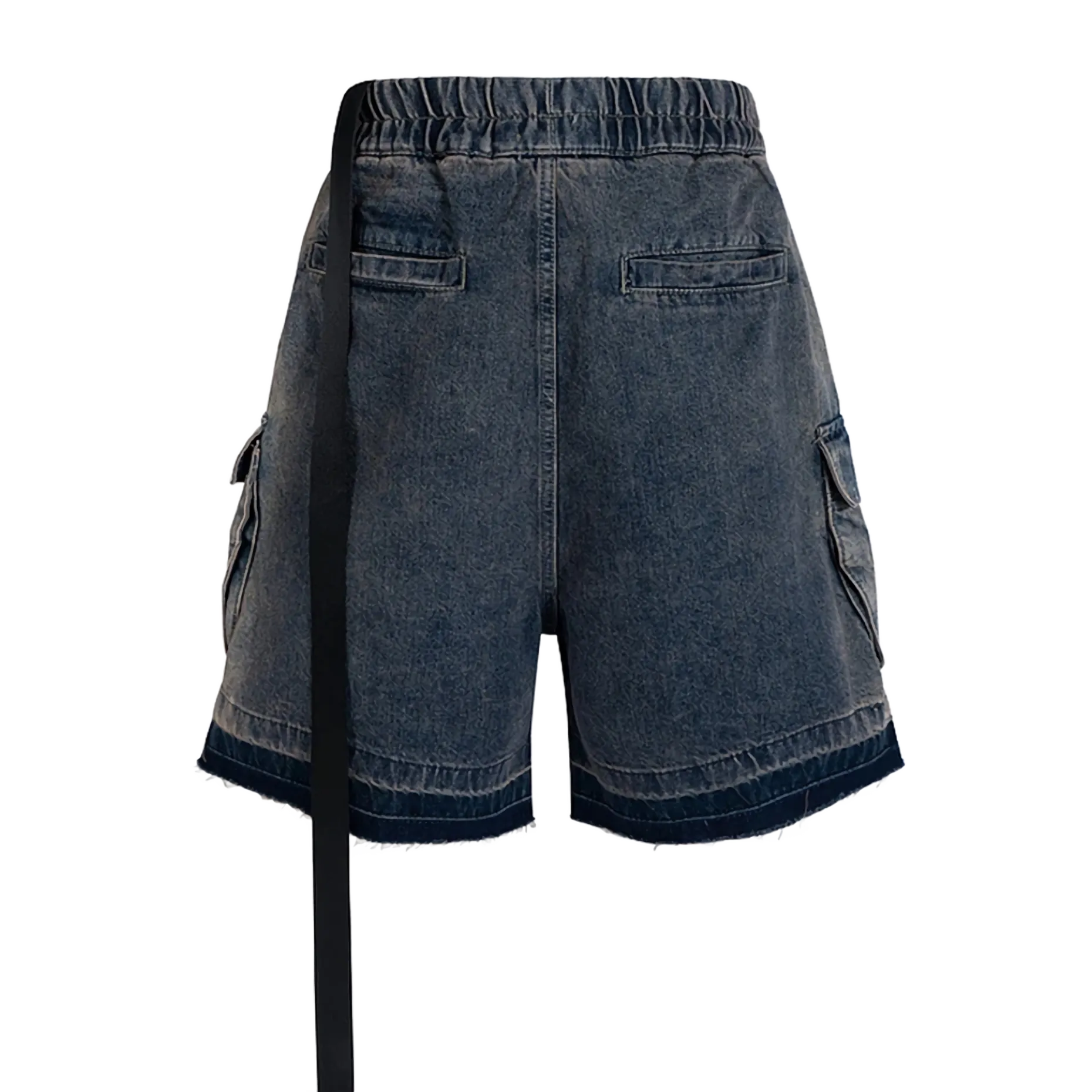 Rugged Denim Shorts with Frayed Hem backside