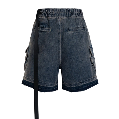 Rugged Denim Shorts with Frayed Hem backside