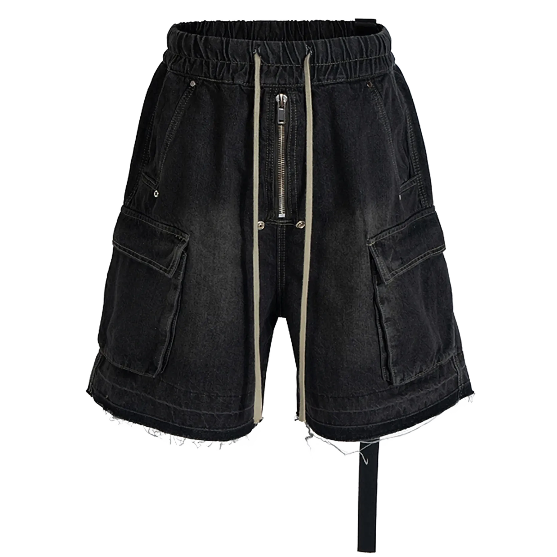 Rugged Denim Shorts with Frayed Hem