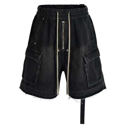 Rugged Denim Shorts with Frayed Hem