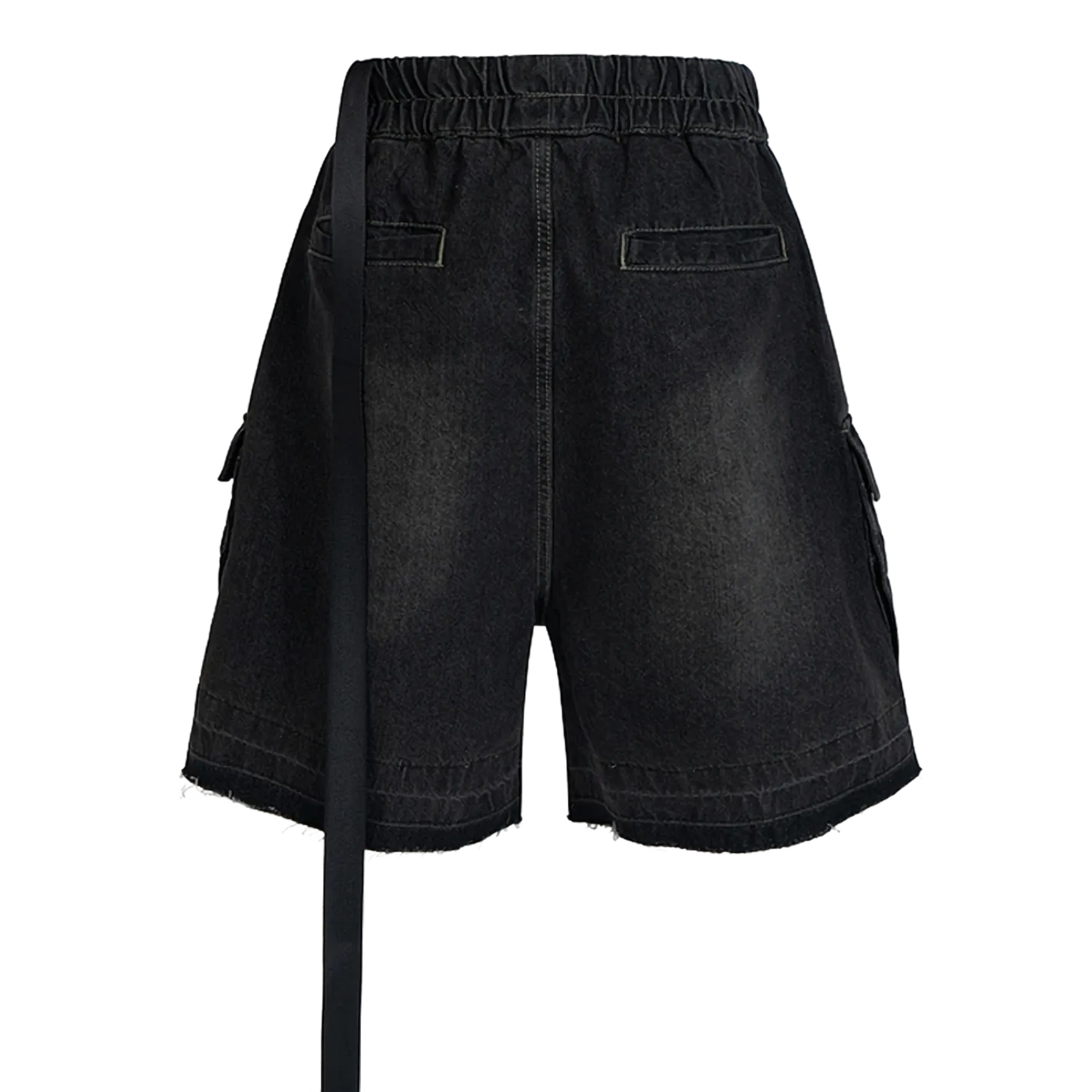 Rugged Denim Utility Shorts with Frayed Hem