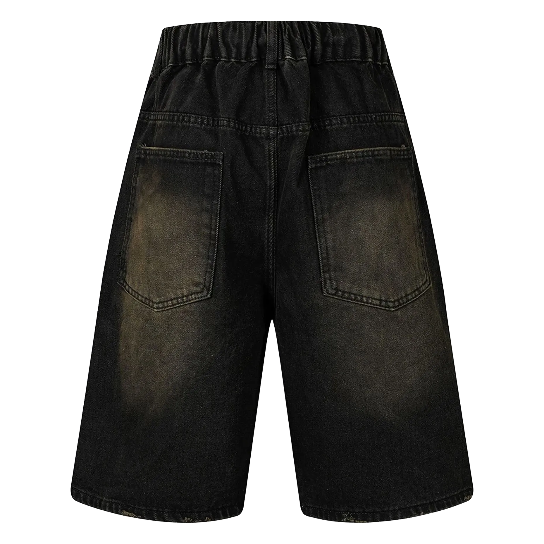 &quot;Wide Leg Webbed Denim Shorts Black Backside
  – Keystreetwear&quot;