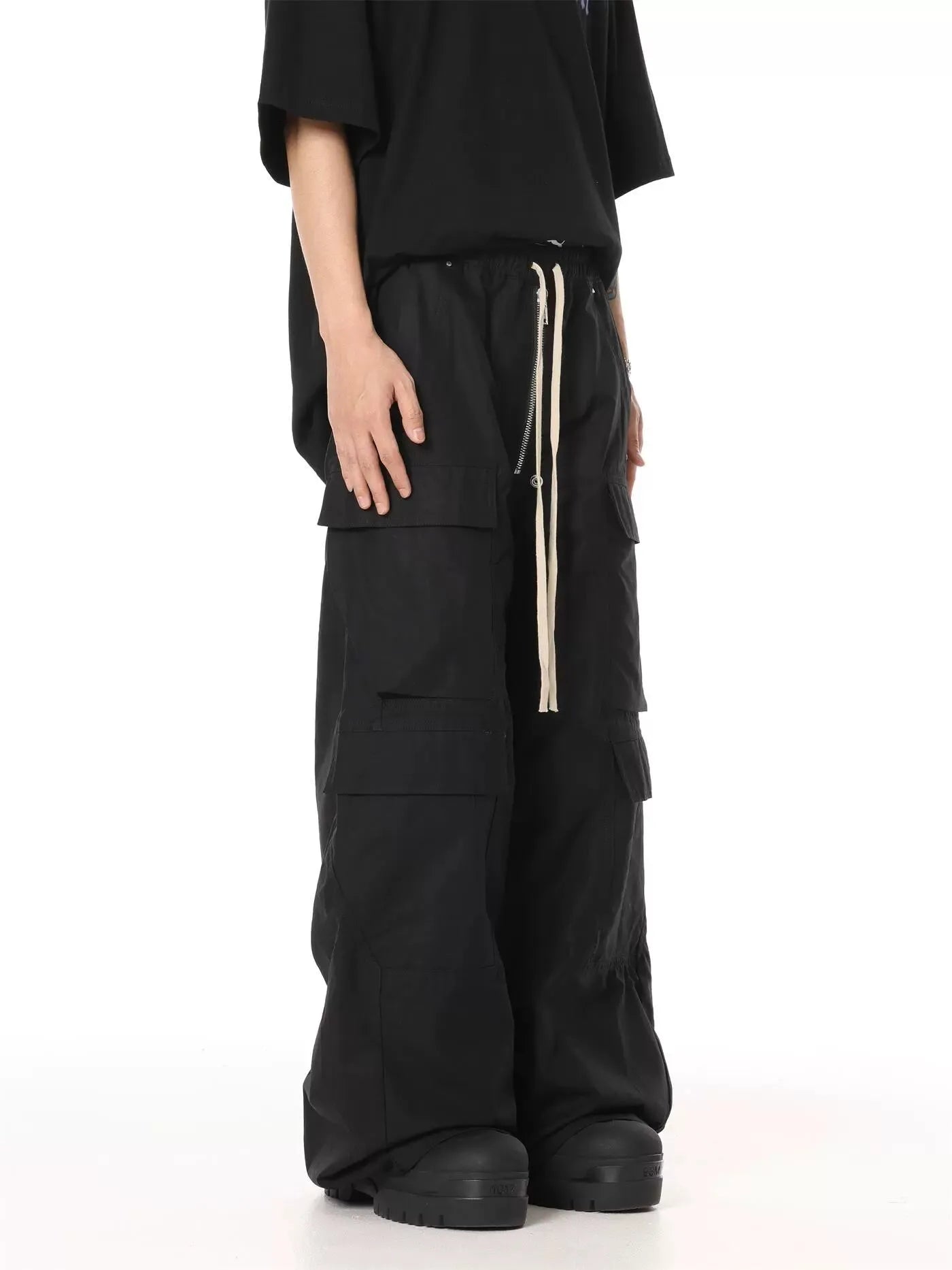 Ultra Wide Black Canvas Cargo Pants