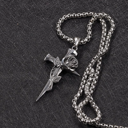 Thorned Rose Cross Necklace