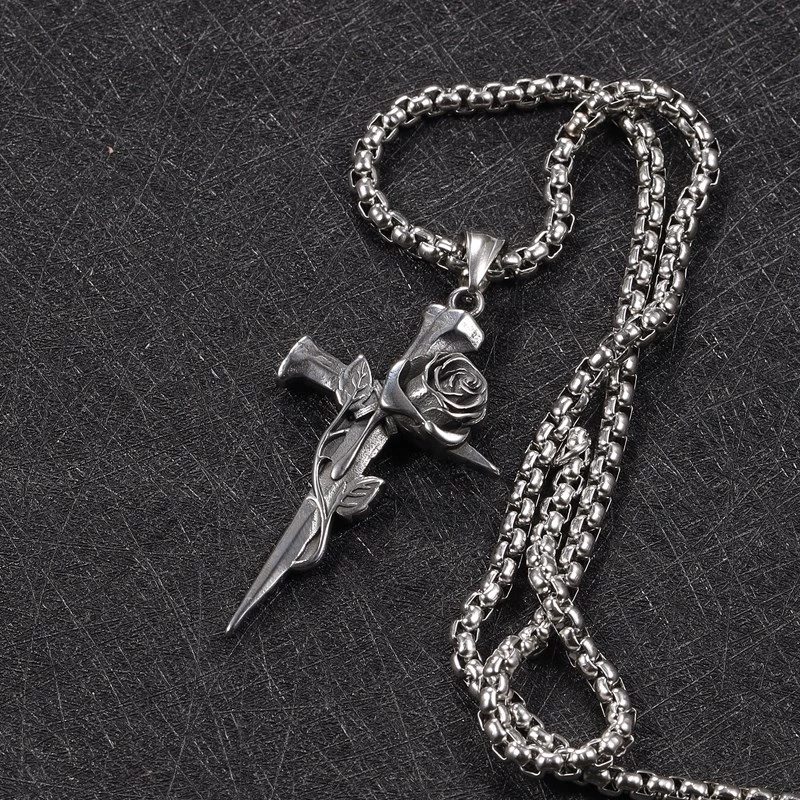 Thorned Rose Cross Necklace