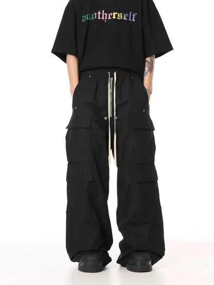 Ultra Wide Black Canvas Cargo Pants