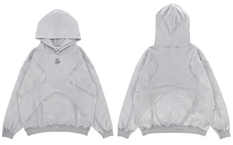 "FS 'Escape' Raw Cut Distressed Cotton Hoodie Gray Front Back
