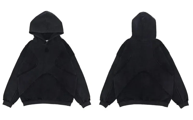 FS 'Escape' Raw Cut Distressed Cotton Hoodie Black Front Back Side
