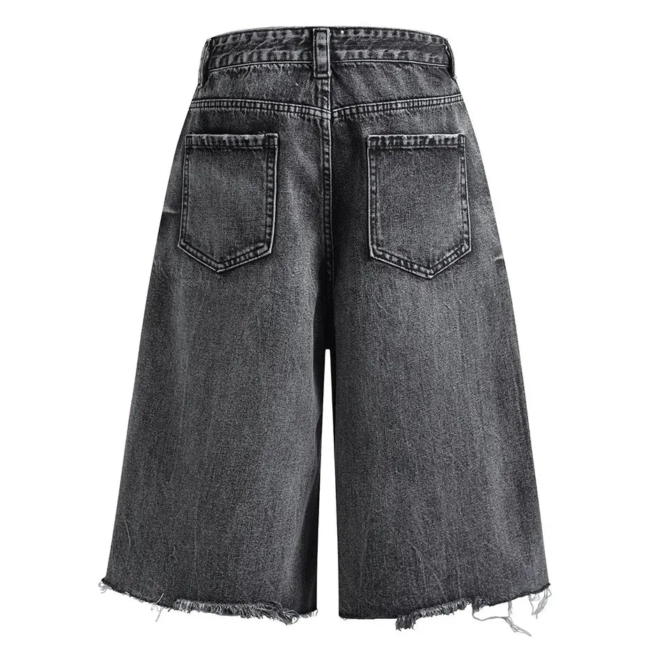 Contract Panel Baggy Denim Shorts Backside