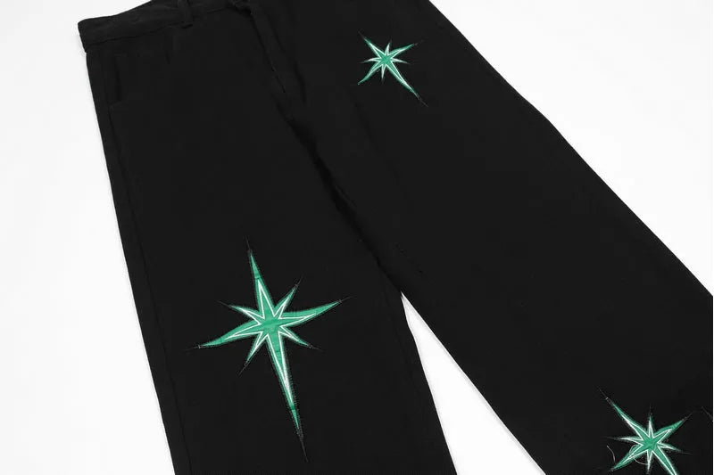 ’Starlight’ Embroidered Denim Jeans Casual Pants - Black