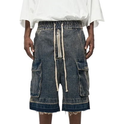 Rugged Denim Shorts with Frayed Hem