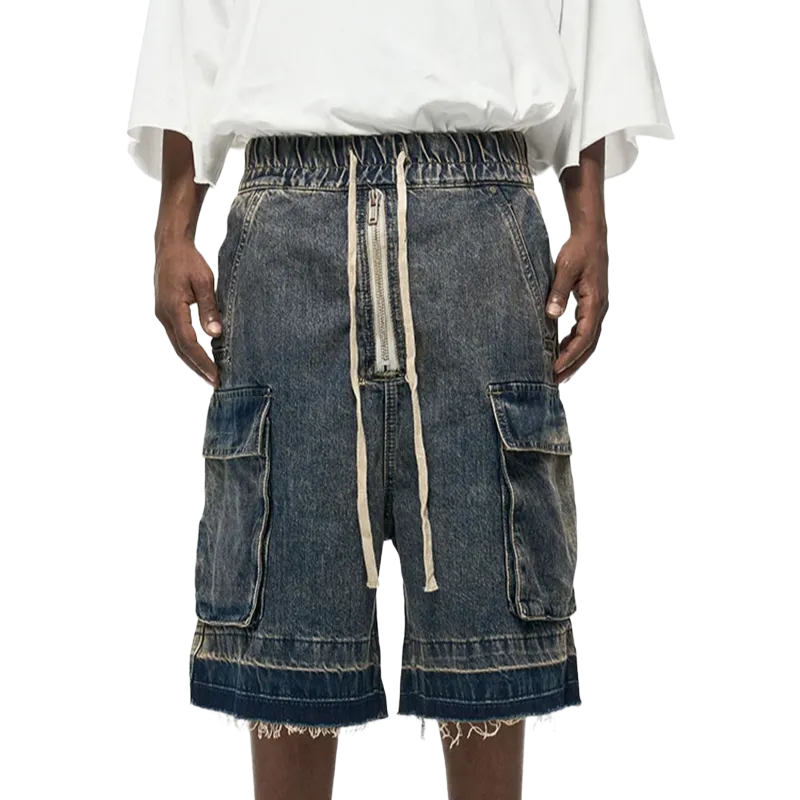 Rugged Denim Shorts with Frayed Hem